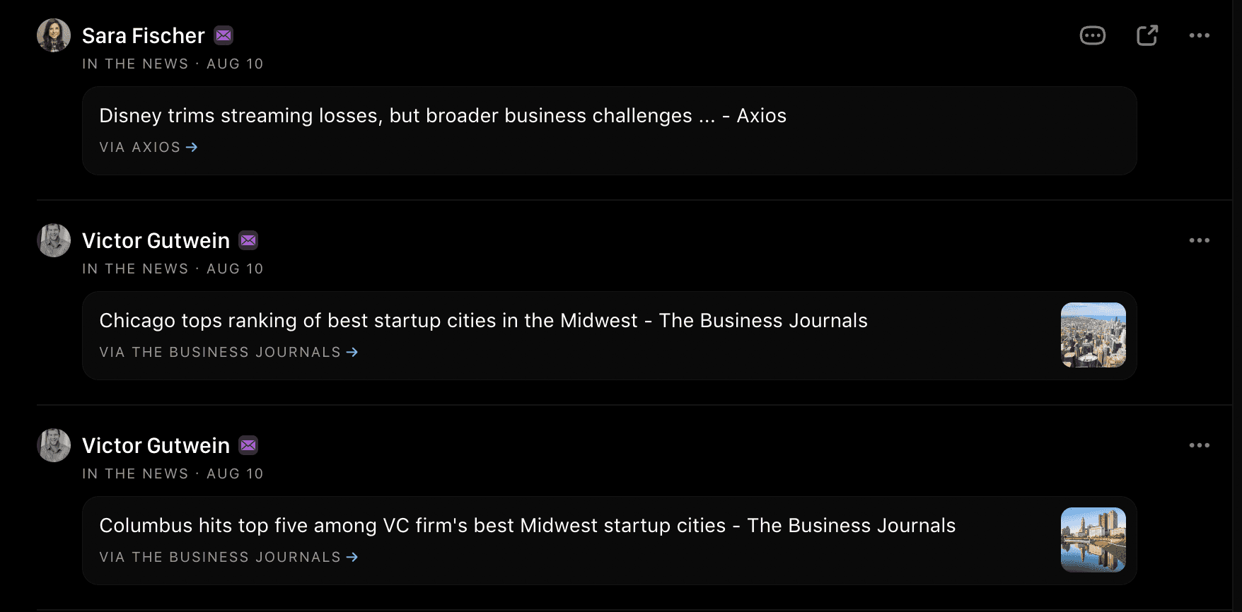 Mesh, a popular Personal Relationship Manager, alerts you when contacts are mentioned in the news. 